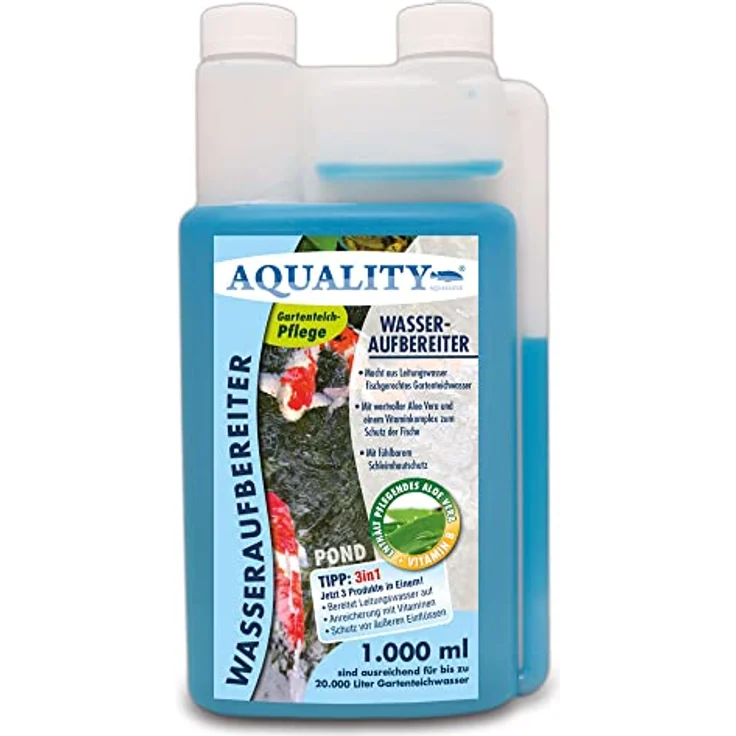 AQUALITY Gartenteich Wasseraufbereiter Pond 3in1 (Macht aus Leitungswasser fischgerechtes Teichwasser - Mit Aloe Vera, Vitamine - Schleimhautschutz), Inhalt:1 Liter – Bild 1