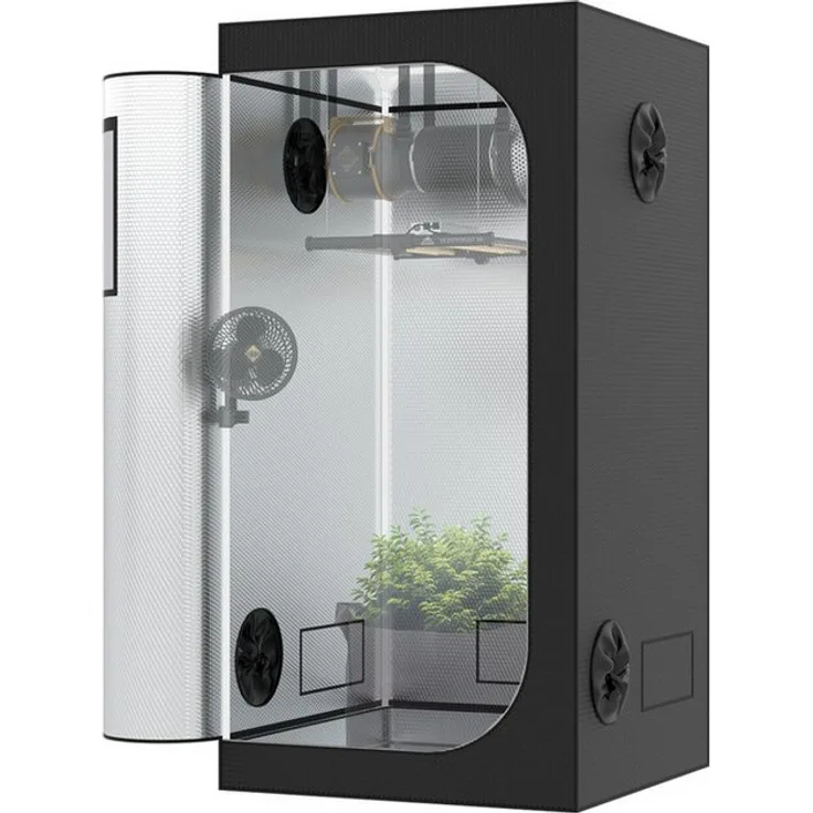 THE HOOKAH Gewächshaus Deluxe Growbox Growzelt D600 - 600D Mylar, Sichtfenster, robuste Konstruktion