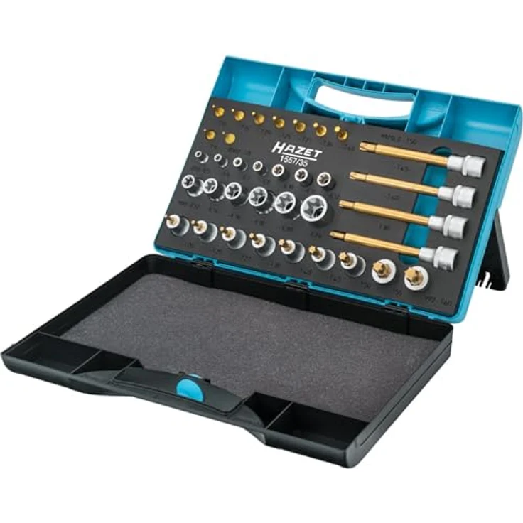 Hazet 1557/35 Werkzeugset 35teilig, 1/4 Zoll und 1/2 Zoll Antrieb, inkl. Außen und Innen TORX® Profile, robuster Kunststoff-Kasten, Made in Germany – Bild 3