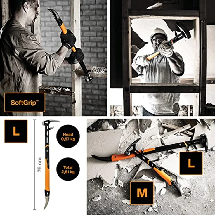 Fiskars Abbruchwerkzeug IsoCore L für eine Vielzahl von Abbrucharbeiten, Länge: 75,3 cm, Gewicht: 2,6 kg, Schwarz/Orange, 1027221 – Bild 2