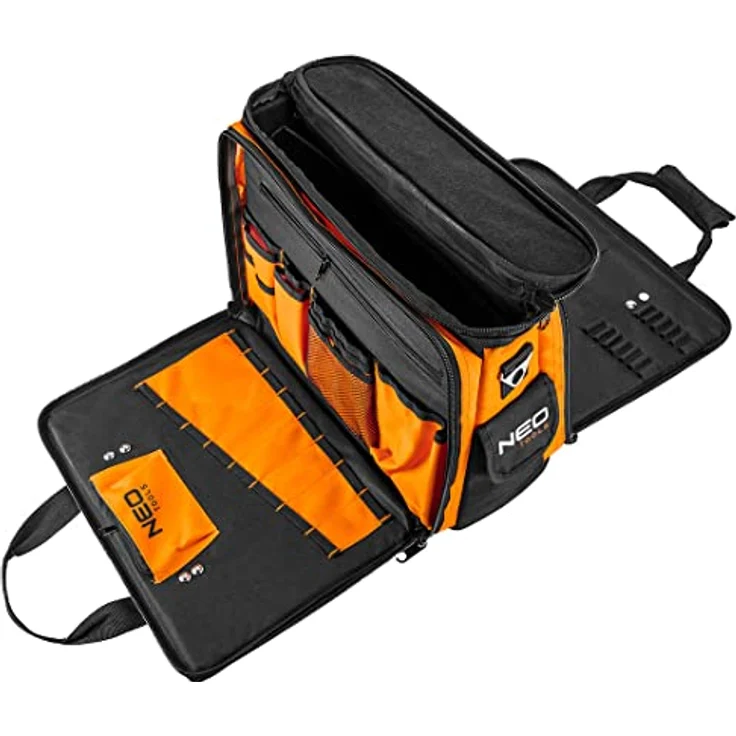 NEO TOOLS Werkzeugtasche Monteurtasche Polyester 600D, 17 Innentaschen, 2 Außentaschen, starre Bauweise, verstärkte Reißverschlüsse, 43.5 x 33 x 20 cm - Schwarz – Bild 3