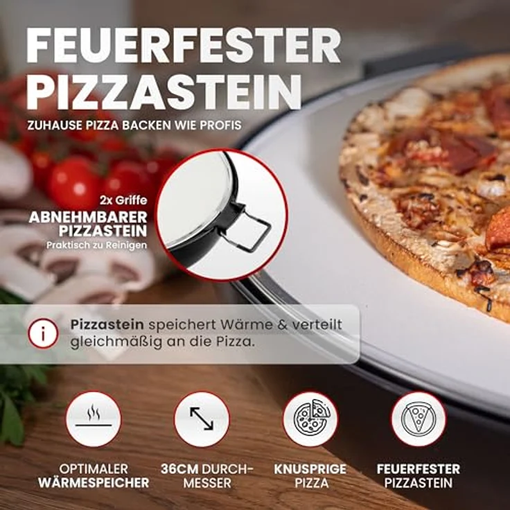 GENTOR Pizzaofen GENTOR Pizzamaker 1600W 220-240V Elektrisch, bis 420 Grad, 1 feuerfester Keramiksteinboden, Mini Pizzaofen - Weiß – Bild 7