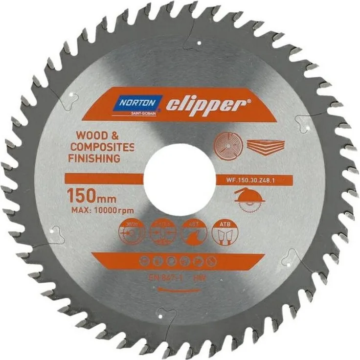 Norton Kreissägeblatt 150mm x 30mm x 48z ATB, für Holz und Verbundwerkstoffe, max. 9500 U/min