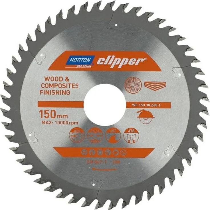 Norton Kreissägeblatt 150mm x 30mm x 48z ATB, für Holz und Verbundwerkstoffe, max. 9500 U/min