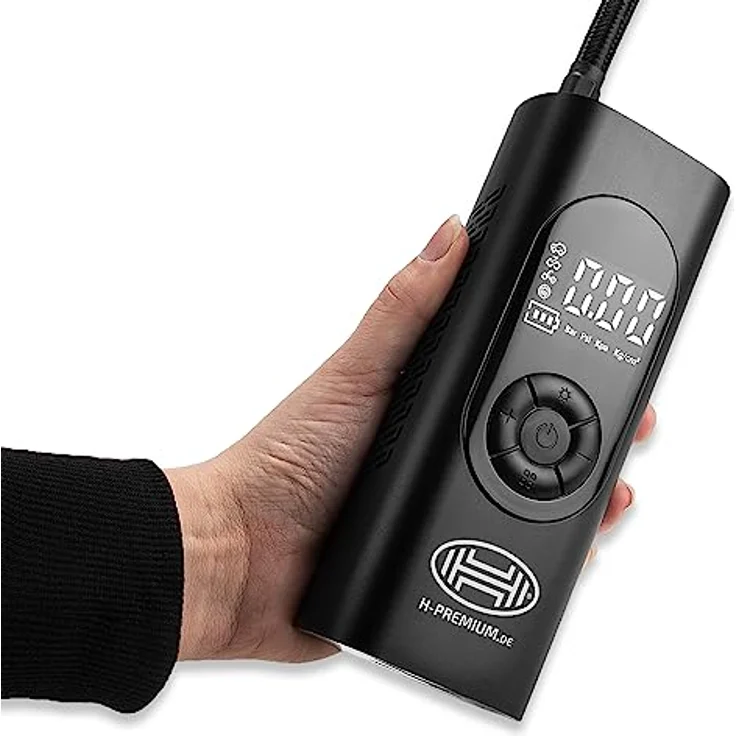 HEYNER® Akkukompressor, elektrische Fahrradpumpe, 6000 mAh Powerbank und Notbeleuchtung, 10 bar 12 V – Bild 5