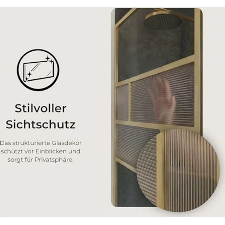 Schulte Duschwand Walk In Carvella, 90 x 200 cm, 6 mm ESG-Sicherheitsglas, mit fixil-Beschichtung und Profil in Goldoptik – Bild 7