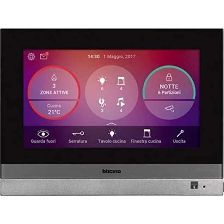 Bticino, 7" Video-Hausstation mit Touchscreen Monitor, MyHOME Zentrale mit WLAN/LAN und Smartphone Anbindung, 3488