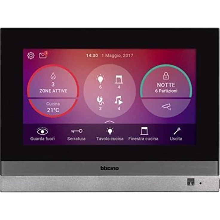 Bticino, 7" Video-Hausstation mit Touchscreen Monitor, MyHOME Zentrale mit WLAN/LAN und Smartphone Anbindung, 3488 – Bild 1