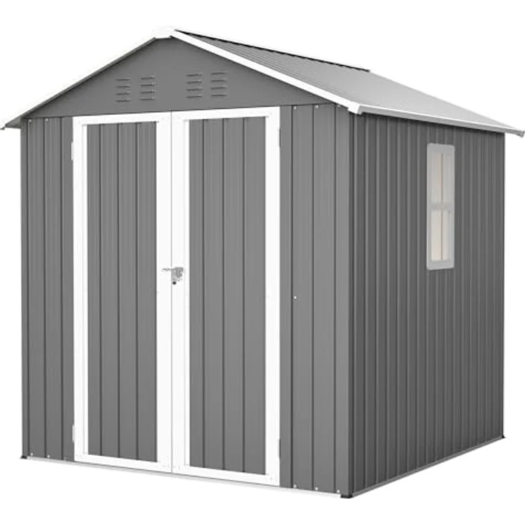 Thanaddo Metall Gerätehaus Gartenhaus 185x182x191cm, Grau, mit Fenster & Satteldach, wetterfest inkl. Metallfundament - Geräteschuppen für Outdoor Garten Terrasse – Bild 1
