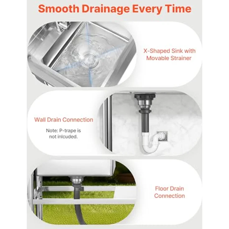 VEVOR Edelstahl Spültisch (120 x 50 x 94 cm) mit 360° Wasserhahn, 2 Ablagefächern und verstellbaren Füßen für Küche, Garage und Restaurant – Bild 5