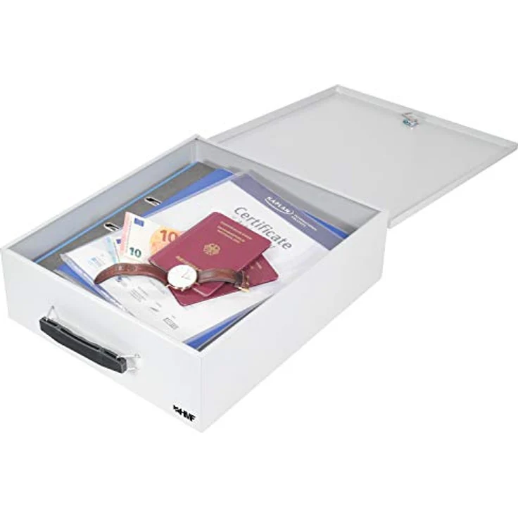 HMF 142-07 Abschließbare XL Dokumentenkassette für Ordner | DIN A4 / B4 | Lichtgrau | Sicher, Robust, Praktisch, Kratzfest – Bild 4