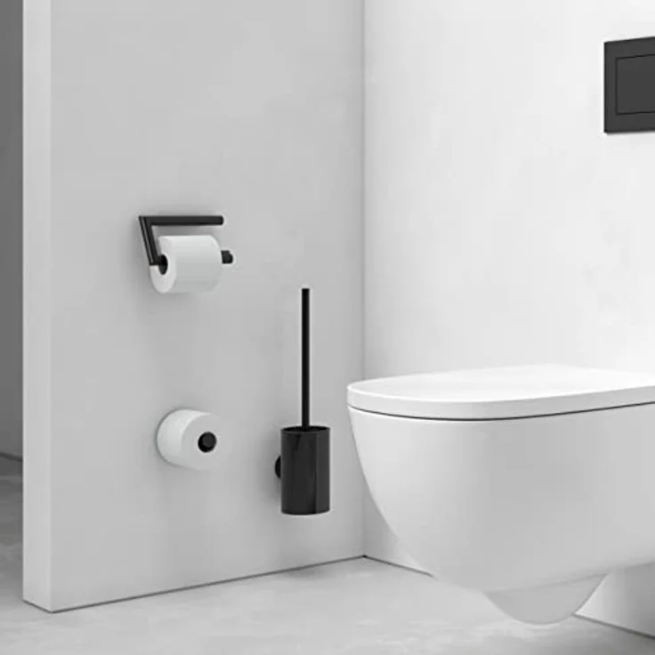KEUCO Toilettenbürsten-Garnitur aus Metall, schwarz matt, Kunststoff-Einsatz, Wandmontage, WC-Bürste, Klobürste, Reva Black Selection – Bild 3