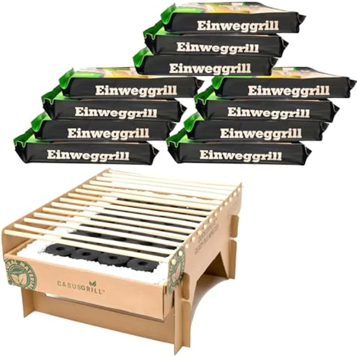 BURI Holzkohlegrill 12x CasusGrill Einweggrill ökologisch abbaubar Mini-Grill Bio Grill, 12er Set
