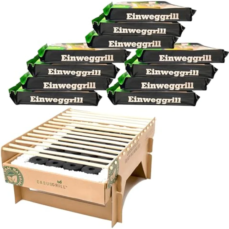BURI Holzkohlegrill 12x CasusGrill Einweggrill ökologisch abbaubar Mini-Grill Bio Grill, 12er Set – Bild 1