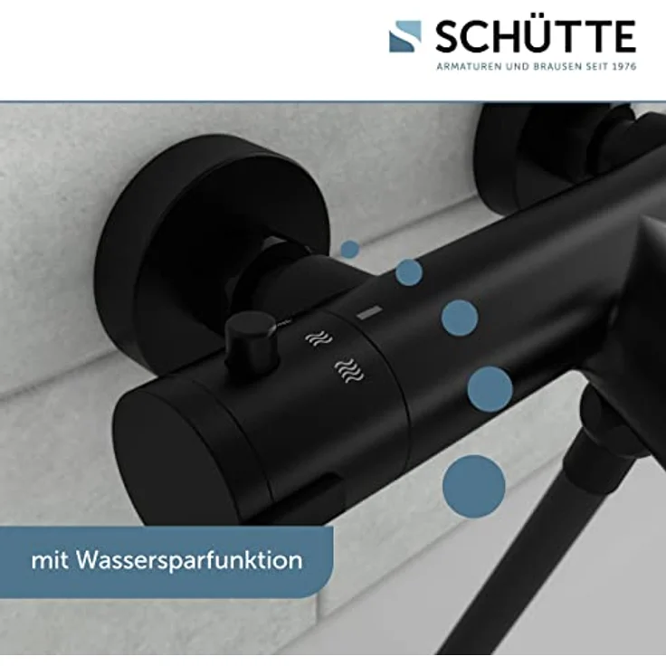Schütte London Thermostatische Badarmatur, Hartafstand 150 mm, Zwart Mat, mit Eco-Stopp-Funktion und Temperatursperre – Bild 4