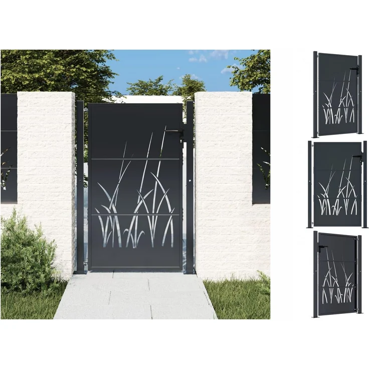 vidaXL Gartentor Anthrazit 105x155 cm Stahl Gras-Design Abschließbar 3 Schlüssel – Bild 1