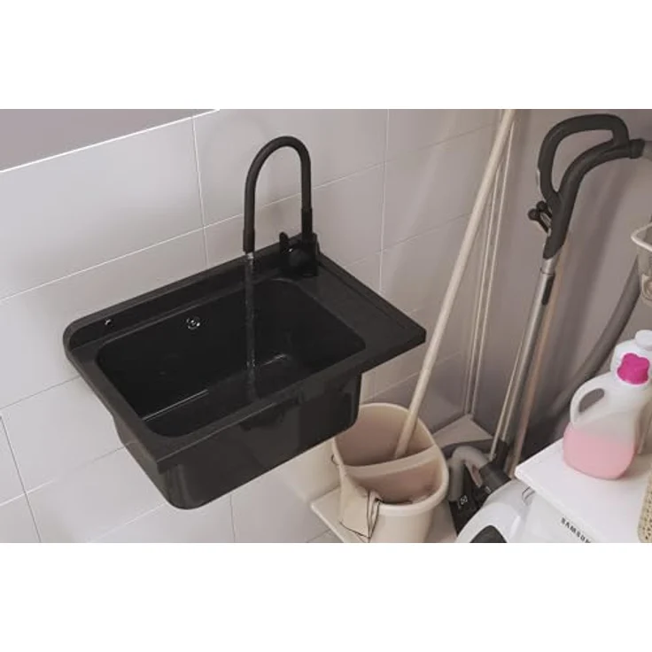 Granitan Kunststoffspüle MONZA Ausgussbecken - Waschtrog mit Siphon - 58x38x26,7 cm, erhältlich in mehreren Farben – Bild 3