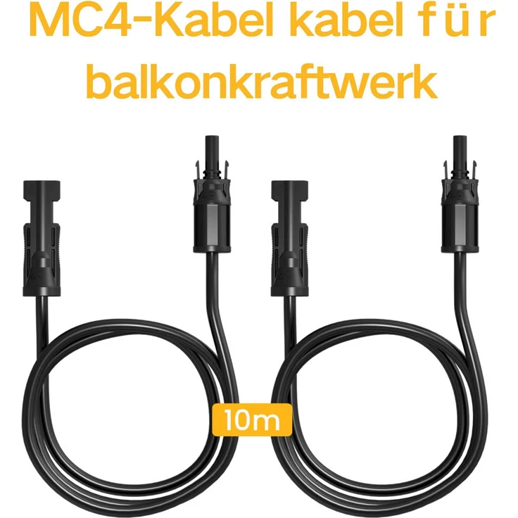 Powerness Solarpanel-Verlängerungskabel MC4 Stecker, 10m, 4mm², 2 Stück für PV-Anlagen und Balkonkraftwerke