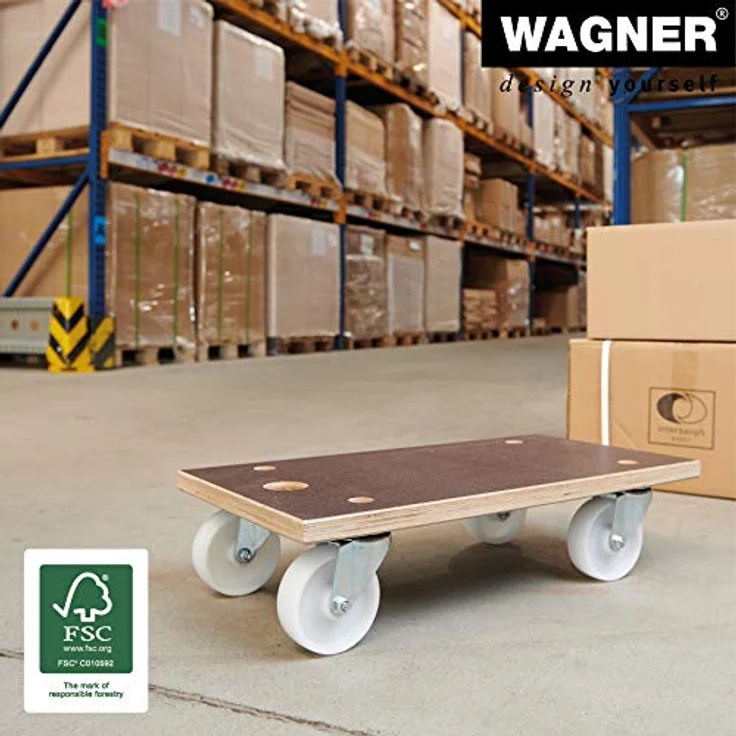Wagner Transportwagen, Transportroller aus Filmsiebdruckplatte, Tragfähigkeit 500 kg, rutschfeste MaxiGRIP-Beschichtung, FSC-zertifiziert, Maße 575 x 300 x 150 mm – Bild 5