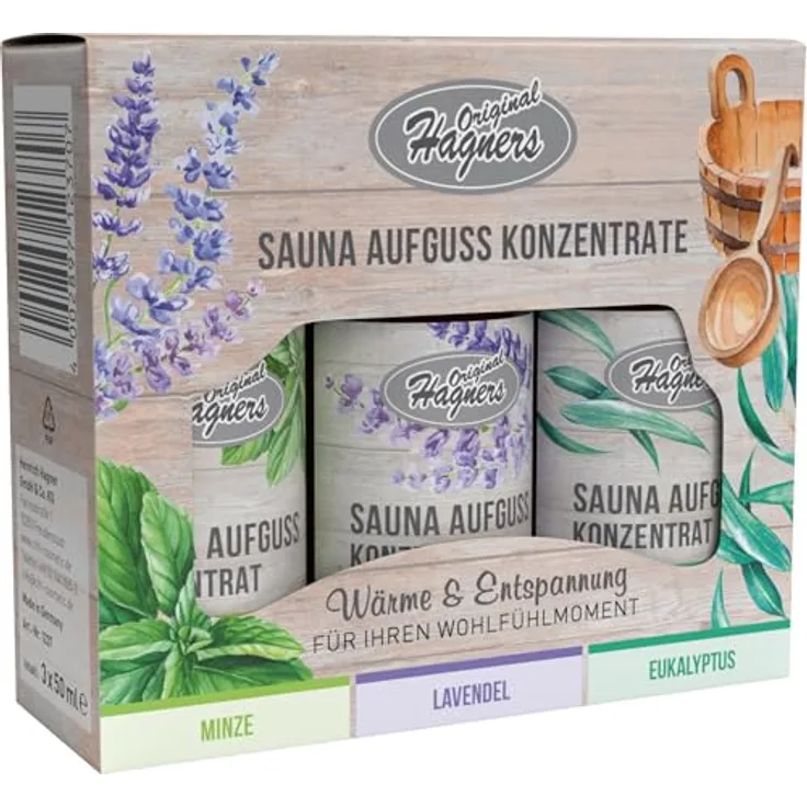 Original Hagners Sauna-Aufguss-Konzentrate, 3 x 50 ml mit ätherischen Ölen in Minze, Lavendel und Eukalyptus