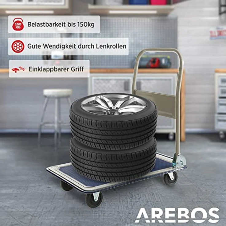 Plattformwagen Transportwagen Handwagen Transportkarre Wagen 150 kg - blau-silber - Arebos – Bild 6