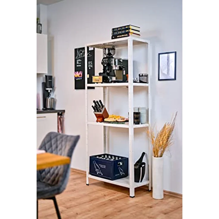 SCHULTE Regalwelt Steckregal mit 4 PowerMAX Fachböden, 50 kg Tragkraft, 137x75x30 cm (HxBxT), weiß, Lagerregal, Werkstattregal, Kellerregal, Garagenregal, Metallregal – Bild 2