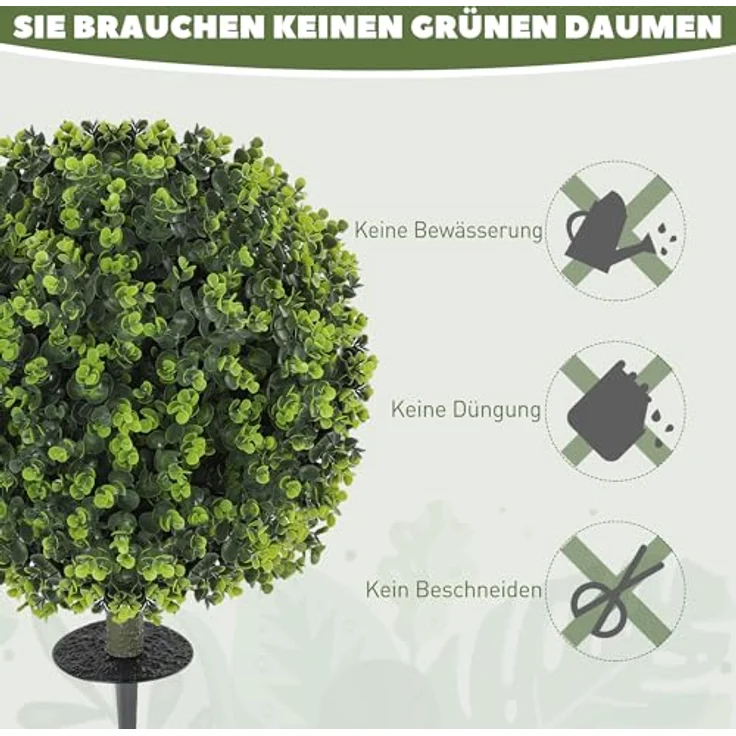 HOMCOM 2er-Set Künstliche Buchsbaumkugeln 56 cm, UV-beständige Deko-Pflanzen mit Erdspieß für Innen- und Außenbereiche, grün – Bild 4