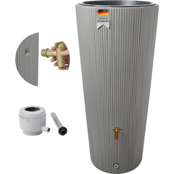4rain Vaso 2in1 Decor Regentonne 220 Liter zinkgrau inkl. Kunststoff-Auslaufhahn und Fallrohranschluss - Großes Speichervolumen, individuelle Bepflanzung, einfach anzuschließen – Bild 1