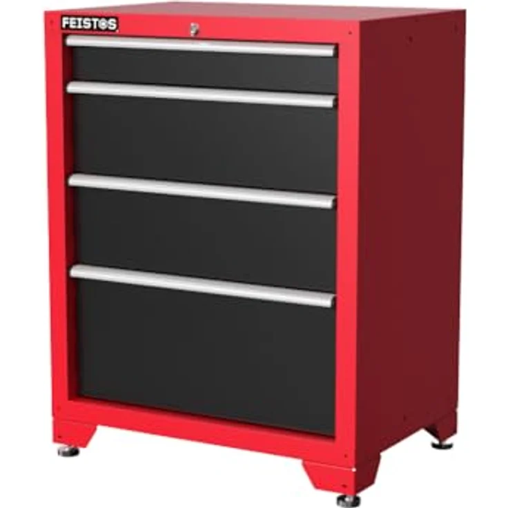 FEISTOS Werkbank Juno 12, modulare Werkstatteinrichtung mit Lochwand, Schwarz/Rot, 462x46x198 cm, inkl. abschließbare Schränke und höhenverstellbare Füße – Bild 9