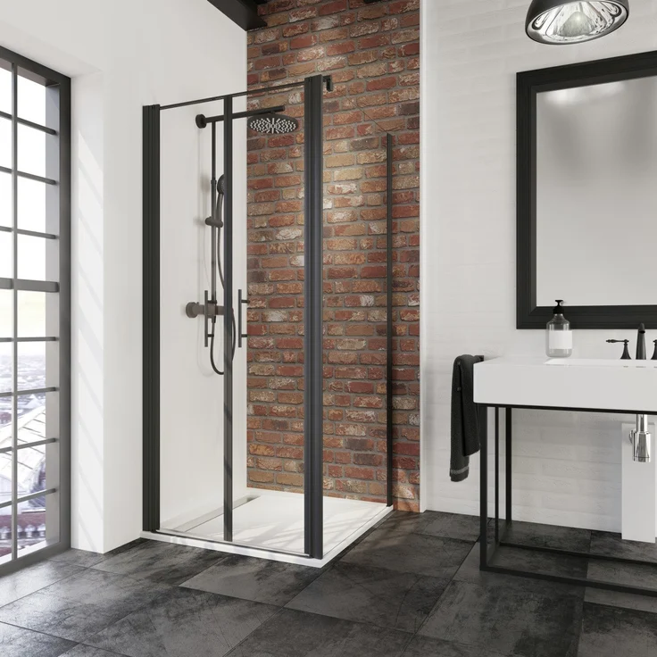Schulte Pendeltür mit Seitenwand Alexa Style 2.0 80 x 80 cm mattschwarz - Duschabtrennung mit mattschwarzen Profilen und fixil-Glasbeschichtung