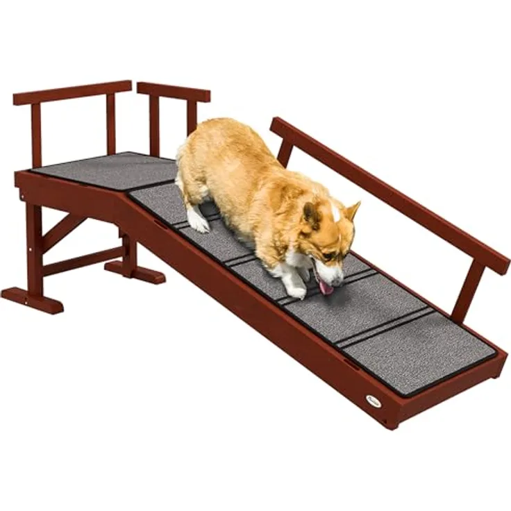 PawHut Hunderampe Haustierrampe mit abnehmbaren Geländern, rutschfest Kofferraumrampe, Hundeeinstiegshilfe bis 30 kg, Grau