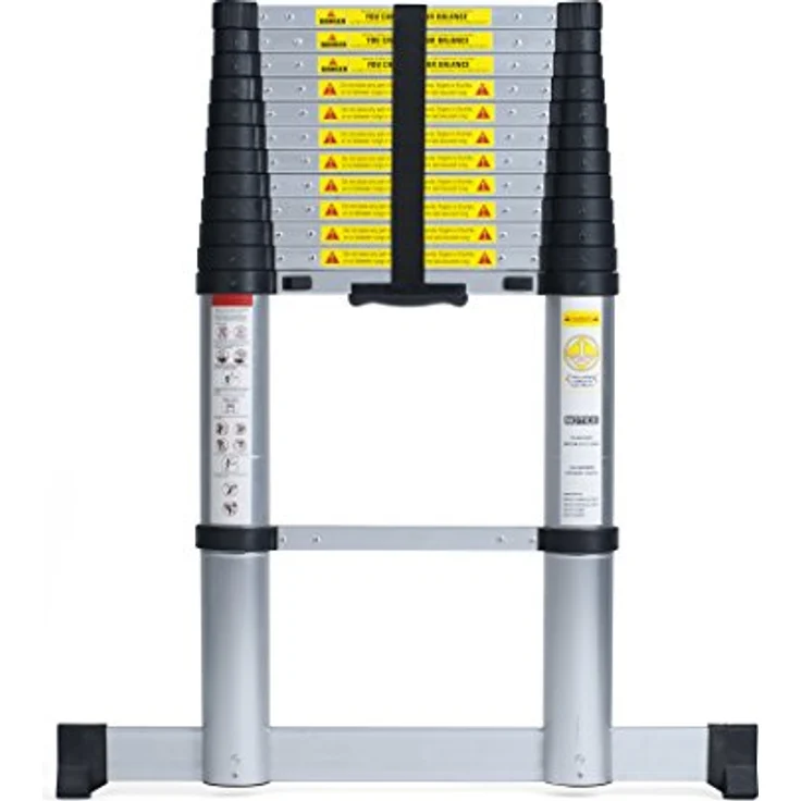 Pavo 8006304 3,8 m 12 Stufen Premium Next Generation Teleskopstange Leiter, Aluminium/schwarz, EN131–6 zertifiziert – Bild 2