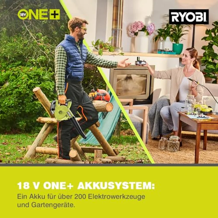 Ryobi R18RB-0 Akku-Gebläse 18V R18RB-0, geeignet für Sägemehl, Holz--Metallspäne, 3-Stufen Geschwindigkeitseinstellung, mit hochwertigem Gummischlauch, GripZone, ONE plus Laubbläser – Bild 5