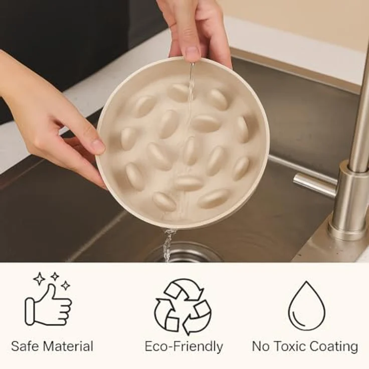 Flamingo Greni Anti Schling Napf für Hunde und Katzen, Ø14,5cm, 410ml, beige, aus Bambus-Kunststoff, rutschfest, fördert langsames Fressen – Bild 4