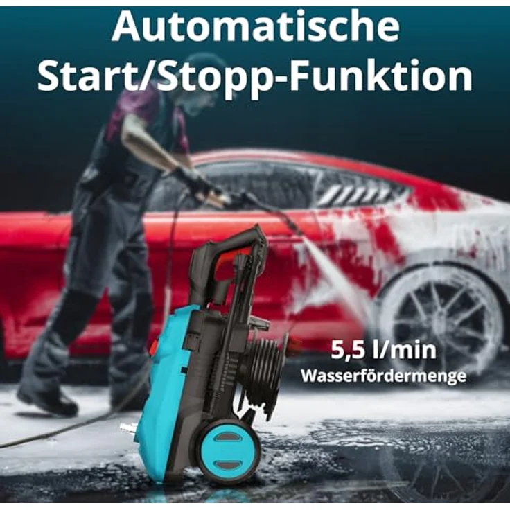 Könner & Söhnen Hochdruckreiniger KS PW145V, max. Druck 145 bar, mit Teleskopgriff, Auto-Start/Stopp-System und Schlauchtrommel – Bild 3