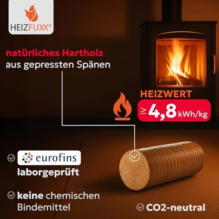 HEIZFUXX Nestro XL Red, Hartholzbriketts 10kg x 96 Gebinde, CO₂-neutral für effizientes Heizen, praktische Lagerung – Bild 3
