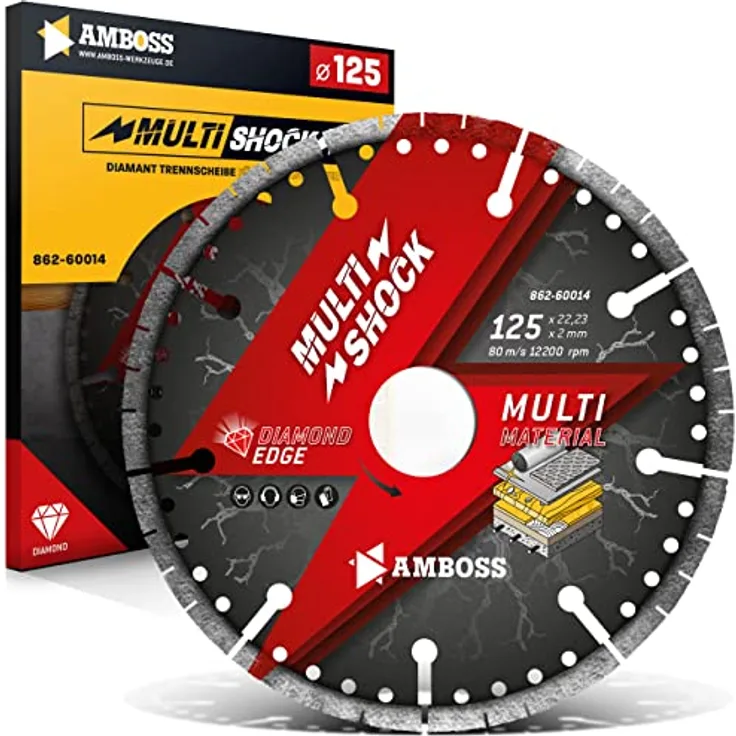 Amboss MultiShock - Diamant-Trennscheibe Ø 125 mm x 22,2 mm - Universal/Allround | Segmenthöhe: 10 mm (galvanisiert)