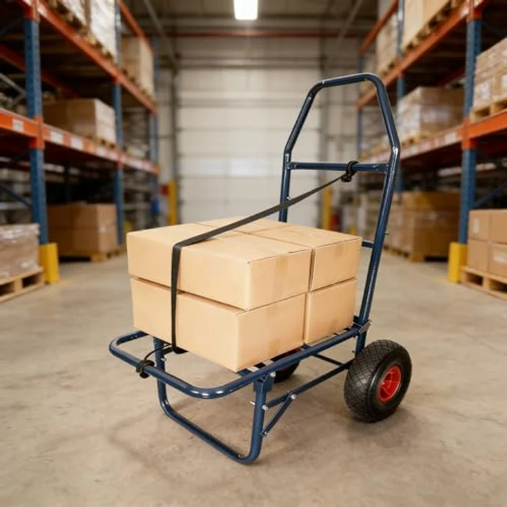 relaxdays Sackkarre Transportwagen klappbar, 80 kg Tragkraft, blau, Luftbereifung mit Spanngummi – Bild 2