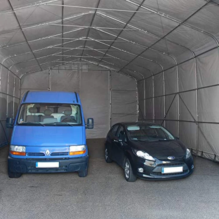 TOOLPORT Wikinger Zeltgarage 7x7 m, stabile Lagerzelt Carport mit Torgröße 5x2,9 m, für LKW, Wohnmobile, Traktoren – grau – Bild 4