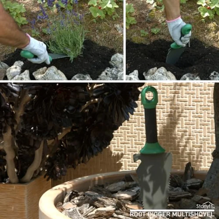 Starlyf Blumenkelle Root Digger, multifunktionale 4 in 1 Gartenschaufel mit Sägeklinge und ergonomischem Griff, grau/grün – Bild 6