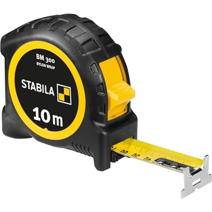 Stabila Taschenbandmaß BM 300, 10 m, metrische Skala, extrem robust, widerstandsfähig, funktional, praktisch, sicher
