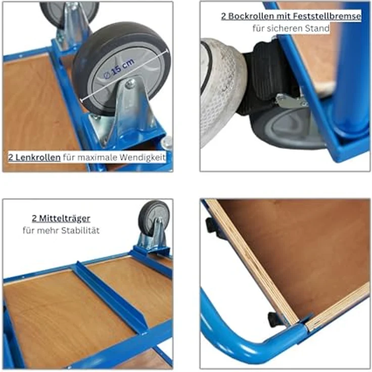 PROREGAL® Transportwagen Plattformwagen mit abnehmbaren Holzwänden, 102x113x60cm, Traglast 400kg, robuster Stahlrahmen, lichtblau – Bild 5
