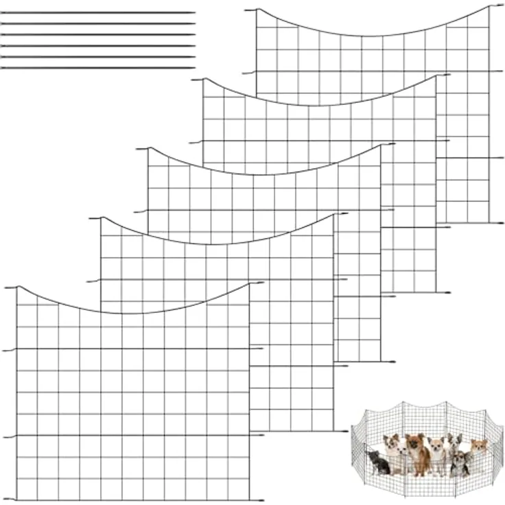 WOLTU 5 x Gitterzaun Oberbogen, dekorativer Gartenzaun für Hunde, Schwarz, 70×78 cm