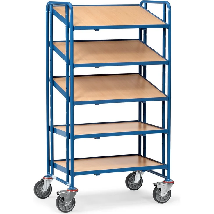 FETRA Eurokastenwagen 1371, Transportwagen mit 5 Etagen, pulverbeschichtet blau, Tragkraft 80 kg pro Ladefläche