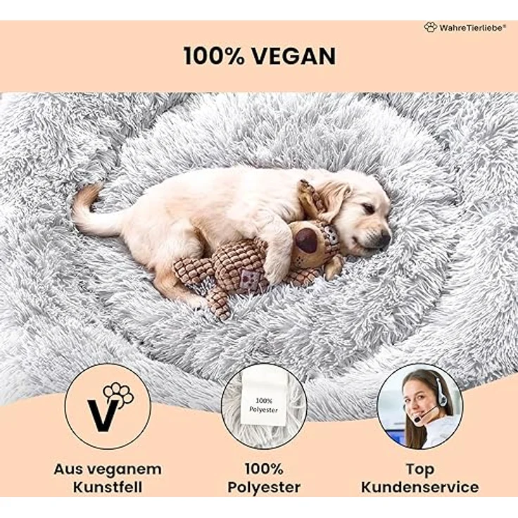Wahre Tierliebe Hundebett Fluffy - Das Original - waschbar [XXS, 50cm, dunkelgrau] Hundekissen, Hundekorb, Flauschiges Hundebett für große, mittelgroße & kleine Hunde – Bild 3