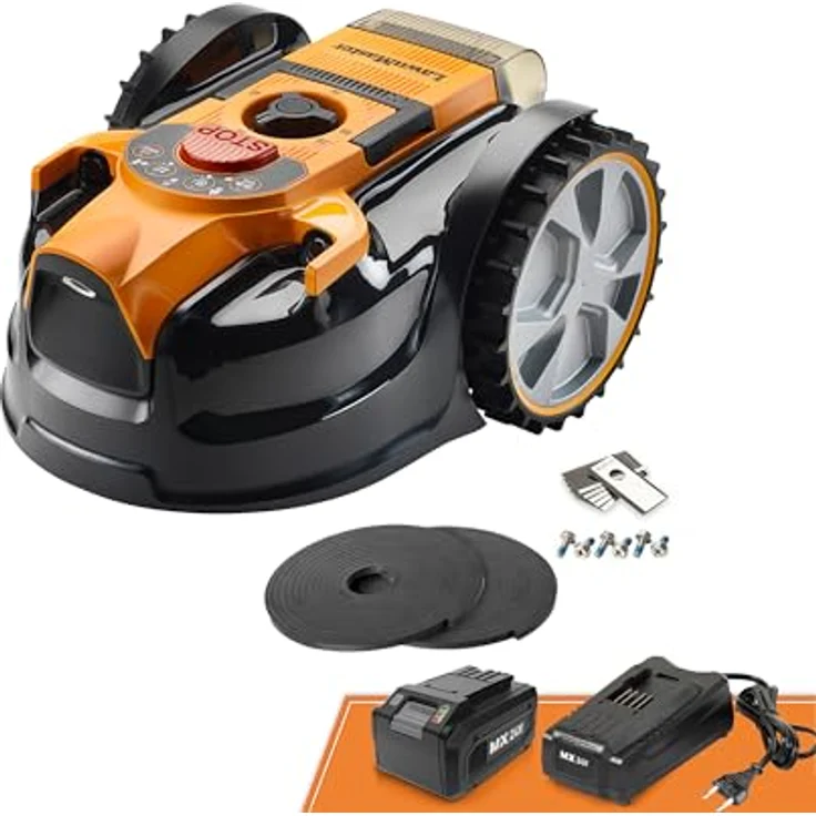 Lawnmaster OcuMow16 VBRM16 Plus, kabelloser Mähroboter mit Hindernisvermeidung für Rasenflächen bis 200 m², geräuscharm, ohne Begrenzungskabel, mit Spot-Cut-Funktion und stufenloser Höhenverstellung – Bild 1