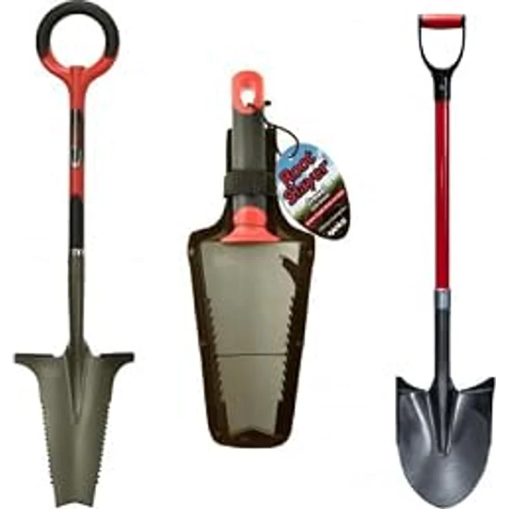 Root Slayer® Spaten Radius Wurzelspaten Set, 3-teilig, mit Blumenkelle und Gartenschaufel, ergonomischer Griff, scharfe Klinge mit Zähnen zum Wurzelschneiden, Kohlenstoffstahl – Bild 1