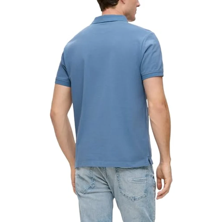 s.Oliver Poloshirt mit Logostickerei, Jerseystoff aus Baumwolle, hüftlang - blau – Bild 3