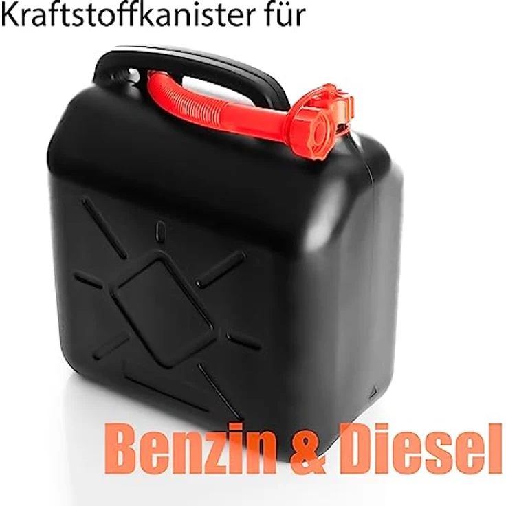 BigDean 2x 10L Benzinkanister Set mit flexiblem Ausgießer, UN-zugelassen für Benzin, Diesel & AdBlue, Schwarz/Rot – Bild 2
