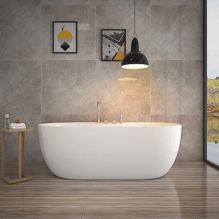 HOME DELUXE - freistehende Badewanne - LENI mit Armatur, Weiß - Maße: ca. 170 x 80 x 58 cm - Füllmenge: 235 Liter, inkl. Überlaufschutz, Siphon und Verschluss I Spa, für 2 Personen – Bild 1